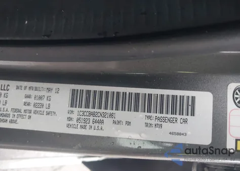 2012 Chrysler 200 Lx из США, поврежденный, VIN 1C3CCBAB2CN321081